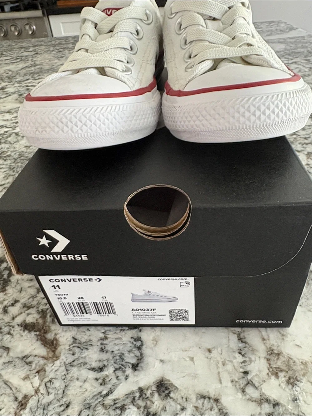 Converse Kids Low Top Sneakers White with Red Stripe